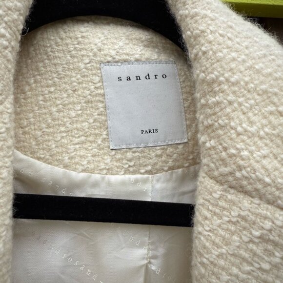 Sandro ivory Textured Double-Breasted Pea Coat - Picture 2 of 5